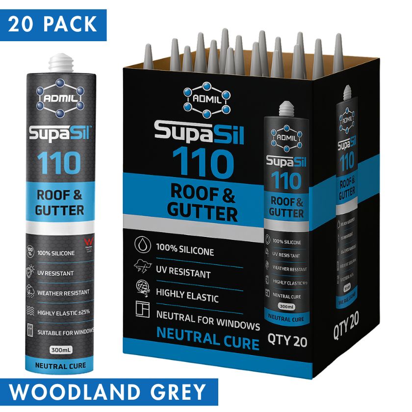 ADMIL SUPASIL 110 - Roof & Gutter 100% Silicone 300g - (Box of 20) - WOODLAND GREY - South East Clearance Centre