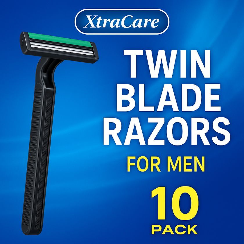 XtraCare Twin Blade Razors for Men – 10 Pack Disposable Razors with Lubricating Strip - South East Clearance Centre