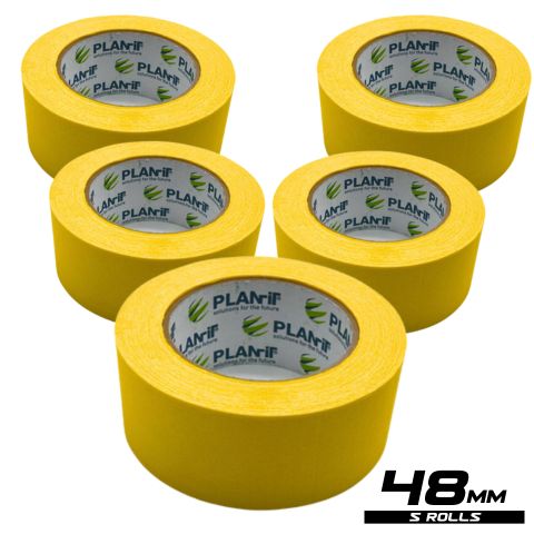 48mm Yellow Renderer & Painters Masking Tape | 48mm x 50metres (Pack of 5) - South East Clearance Centre