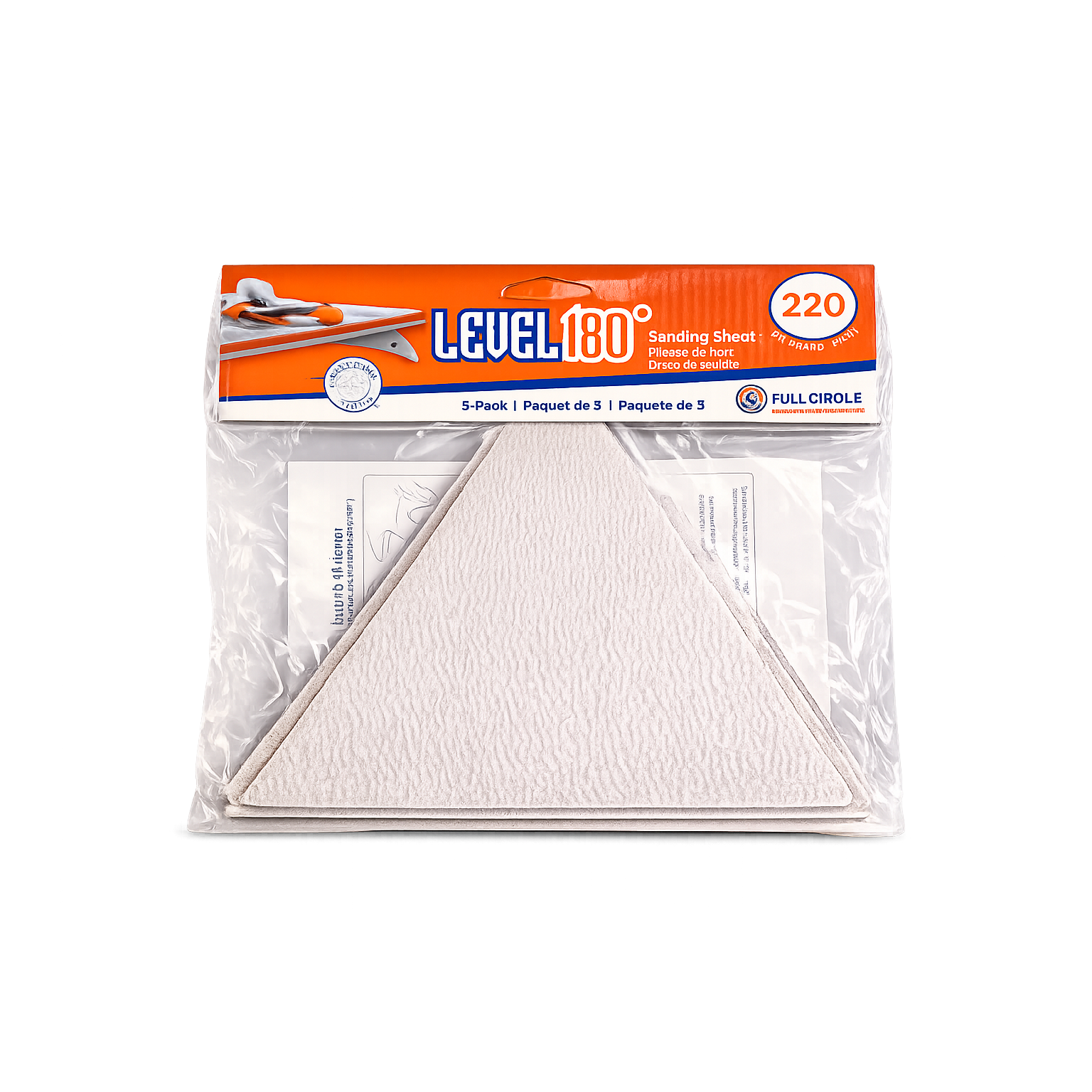 LEVEL180 180° Triangle Sanding Sheets 220 Grit – 5 Pack