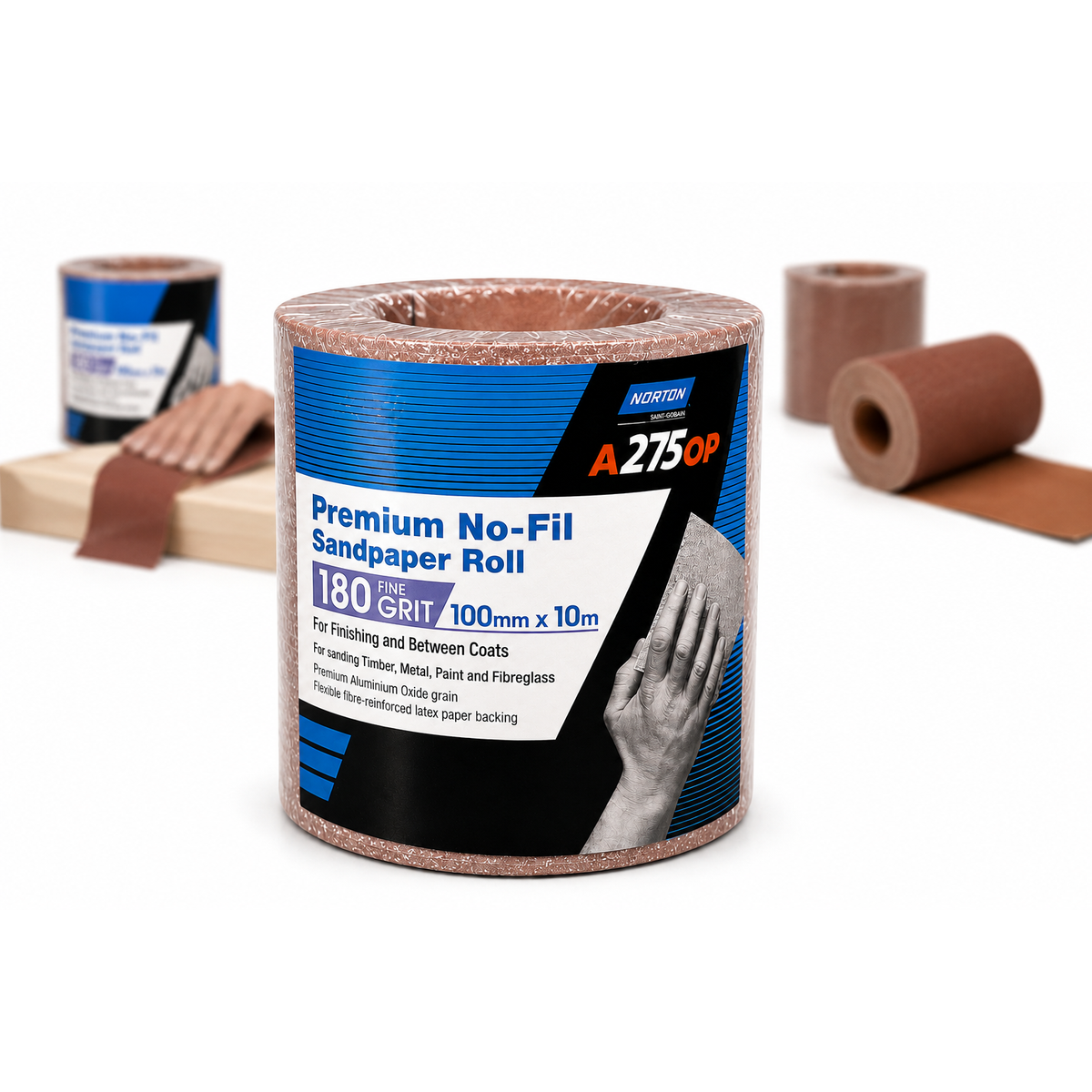 Norton A275OP Premium No-Fil Sandpaper Roll 180 Grit – 100mm x 10m