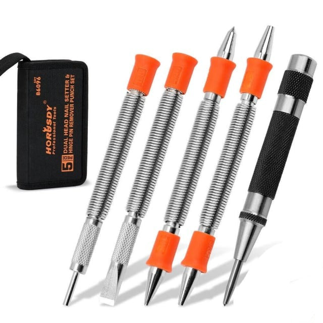 5-Piece Multitool Nail Setter Set, Heavy Duty Automatic Center Punch, Dual Head Nail Set, Dual Head Center Punch, Hammerless Cold Chisel, - South East Clearance Centre