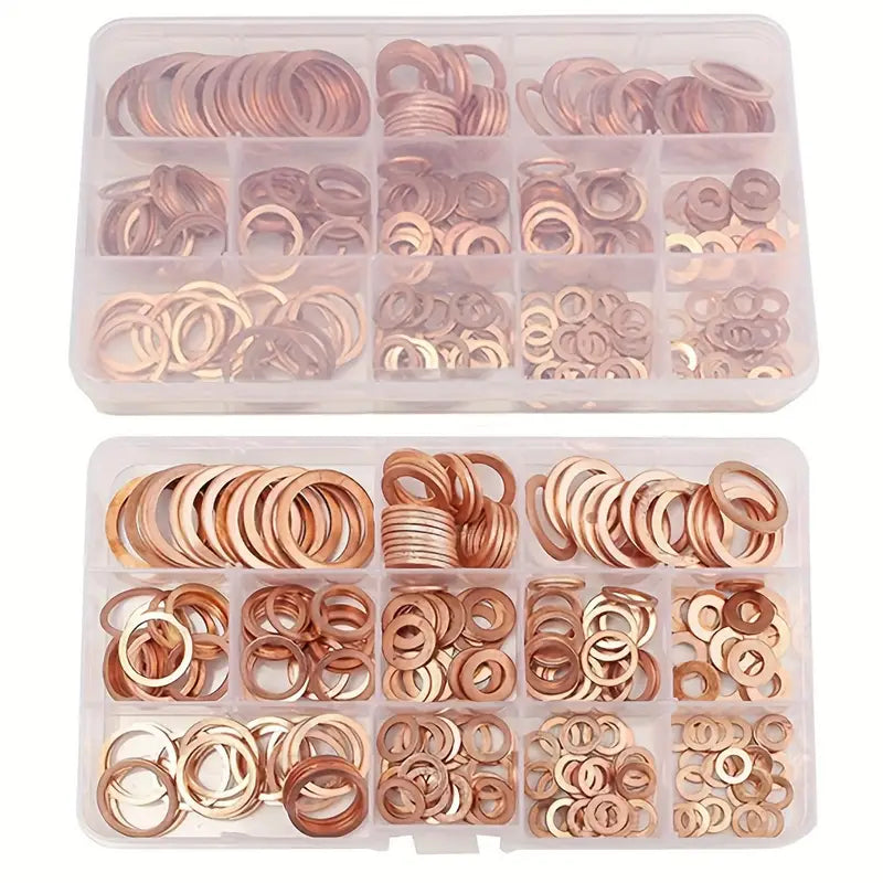 300-Piece Copper Washer Assortment Kit (M5–M20) – Flat Ring Seals for Automotive, Plumbing, and Industrial Applications - South East Clearance Centre