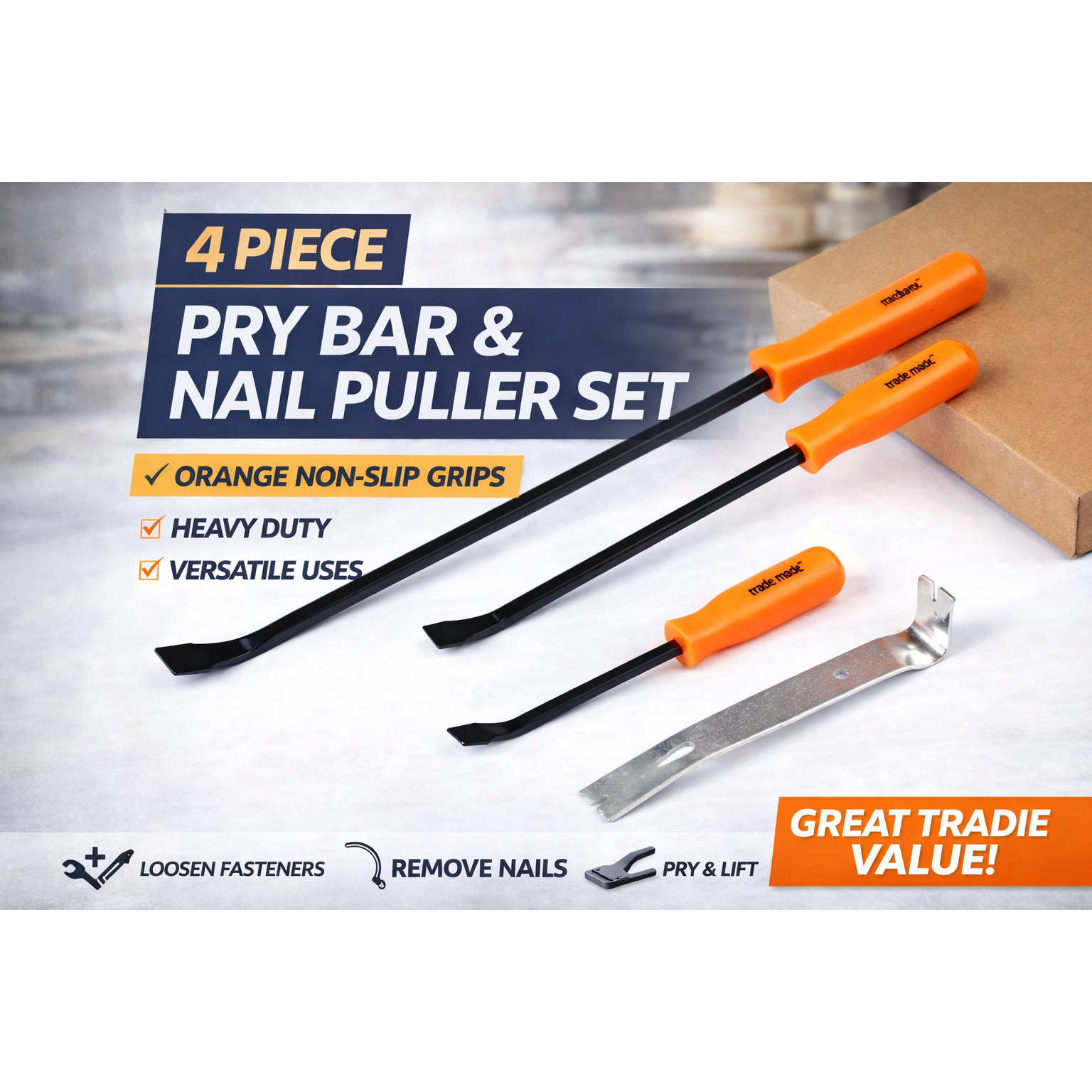 4 Pieces Pry Bar Set | Mechanic Crowbar Car Tool - South East Clearance Centre