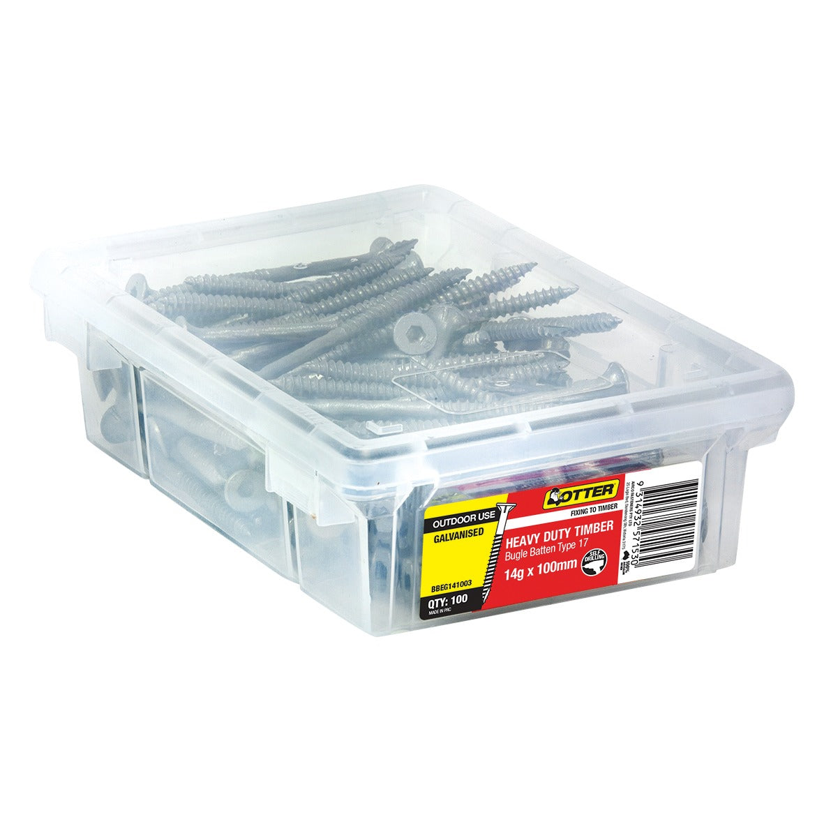 OTTER 100 Pack 14g x 75mm Batten Bugle Screw T17 Galv BBEG14753