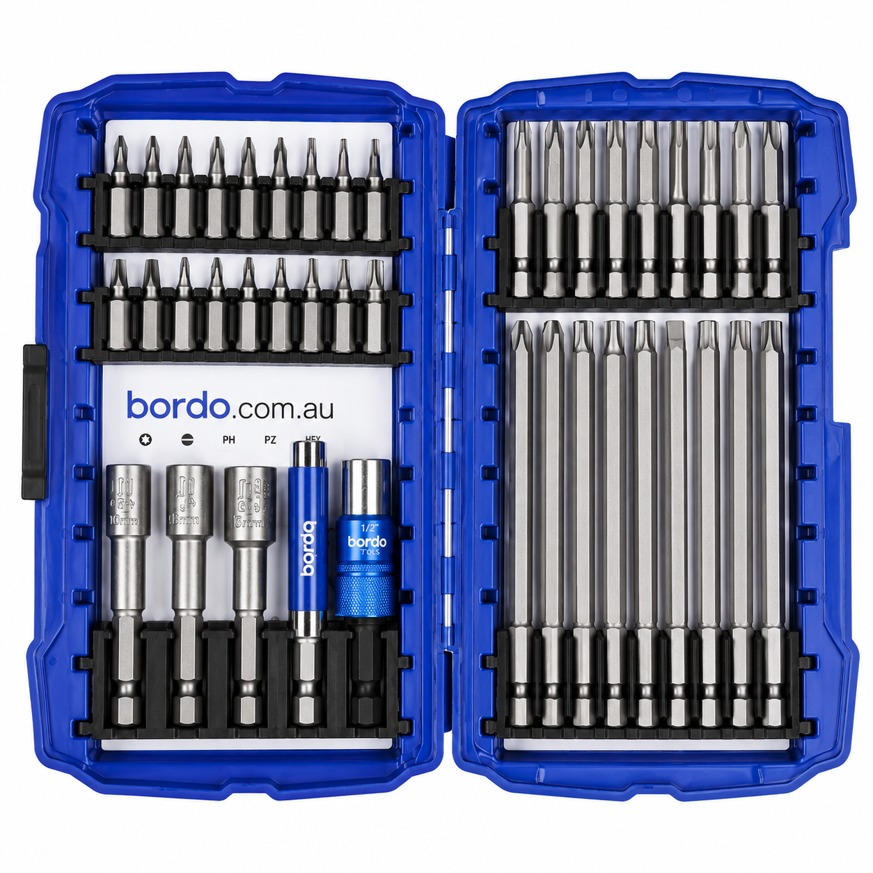 Bordo 41 Piece Standard Screwdriver Insert Bit, Power Bit and Nutsetter Set with Swivel Head Bit Holder and Magnetic Sleeve Insert Bit Holder