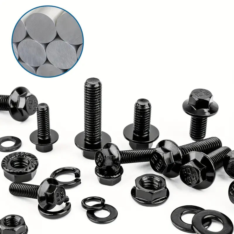 260 Piece High Strength Black Carbon Steel Flanged Hex Head Screw & Bolt Assortment Kit, M6-M8 - South East Clearance Centre