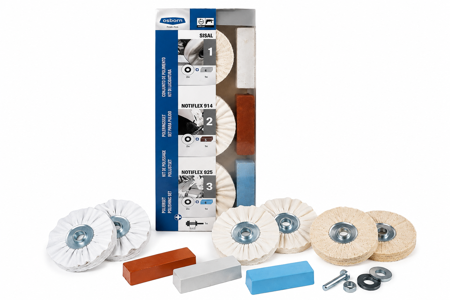 Osborn 10 Piece Metal Polishing Kit – 100mm Buffing Wheel Set with Compounds & Mandrel