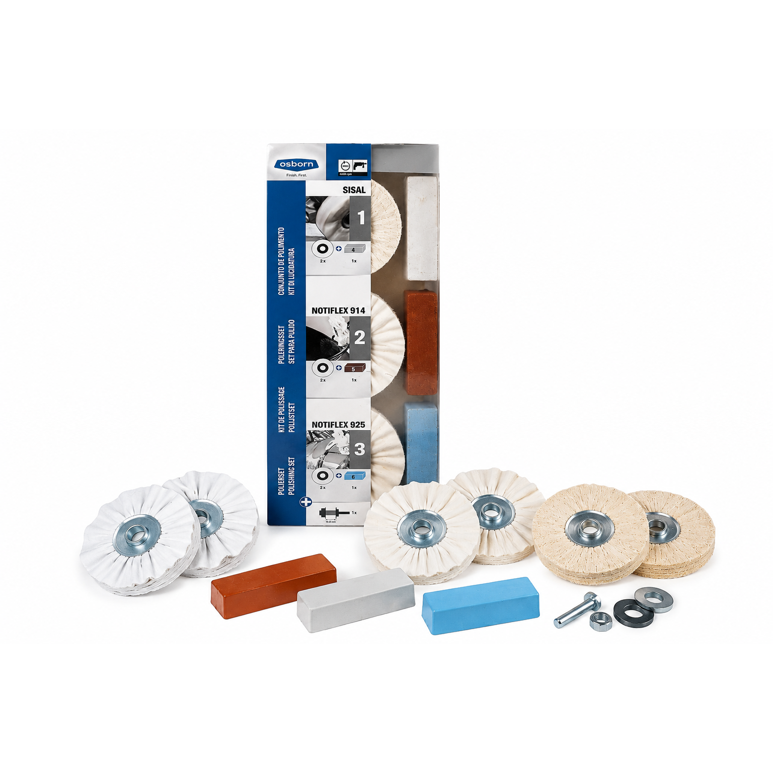 Osborn 10 Piece Metal Polishing Kit – 100mm Buffing Wheel Set with Compounds & Mandrel