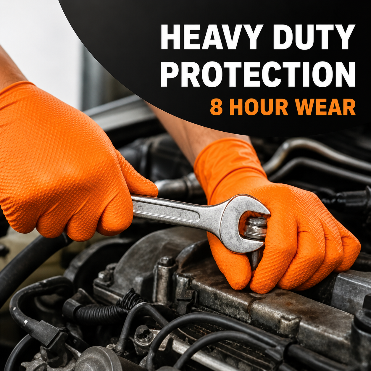 Shield Right XtraGuard Orange Diamond Grip Gloves – Ultra-Tough Heavy-Duty Nitrile Gloves (Box of 100)