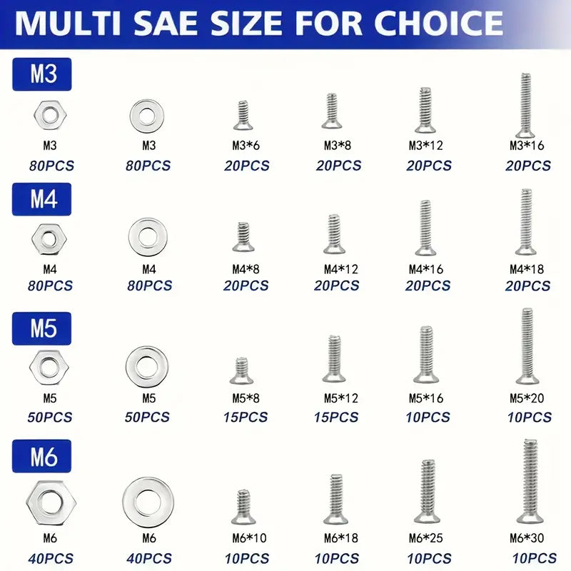 1575pc Stainless Steel Cross Flat Head Screw & Nut Assortment Set with Double-Sided Storage Box