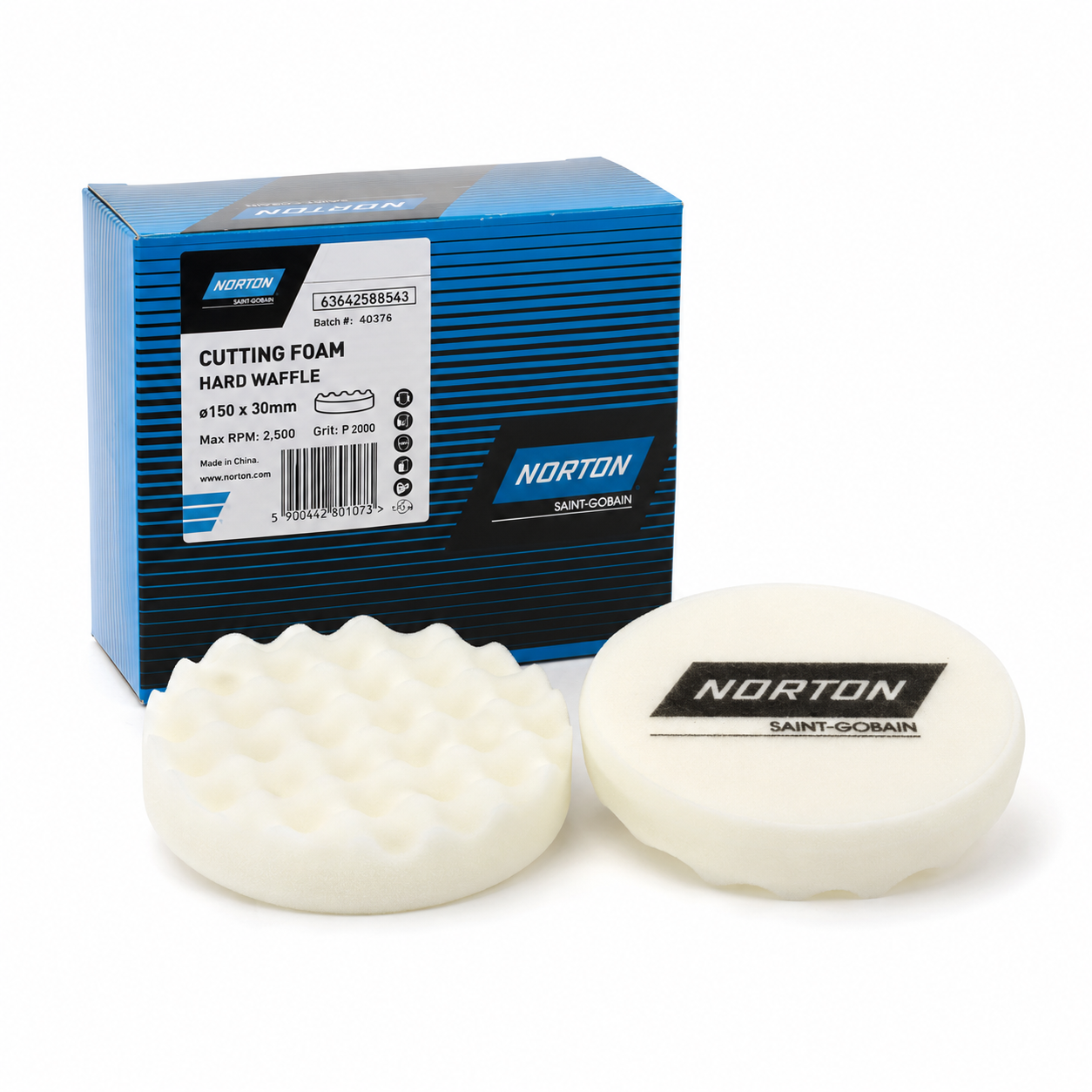 Norton Hard Waffle Cutting Foam Polishing Pad 150 × 30mm – White – 2 Pack