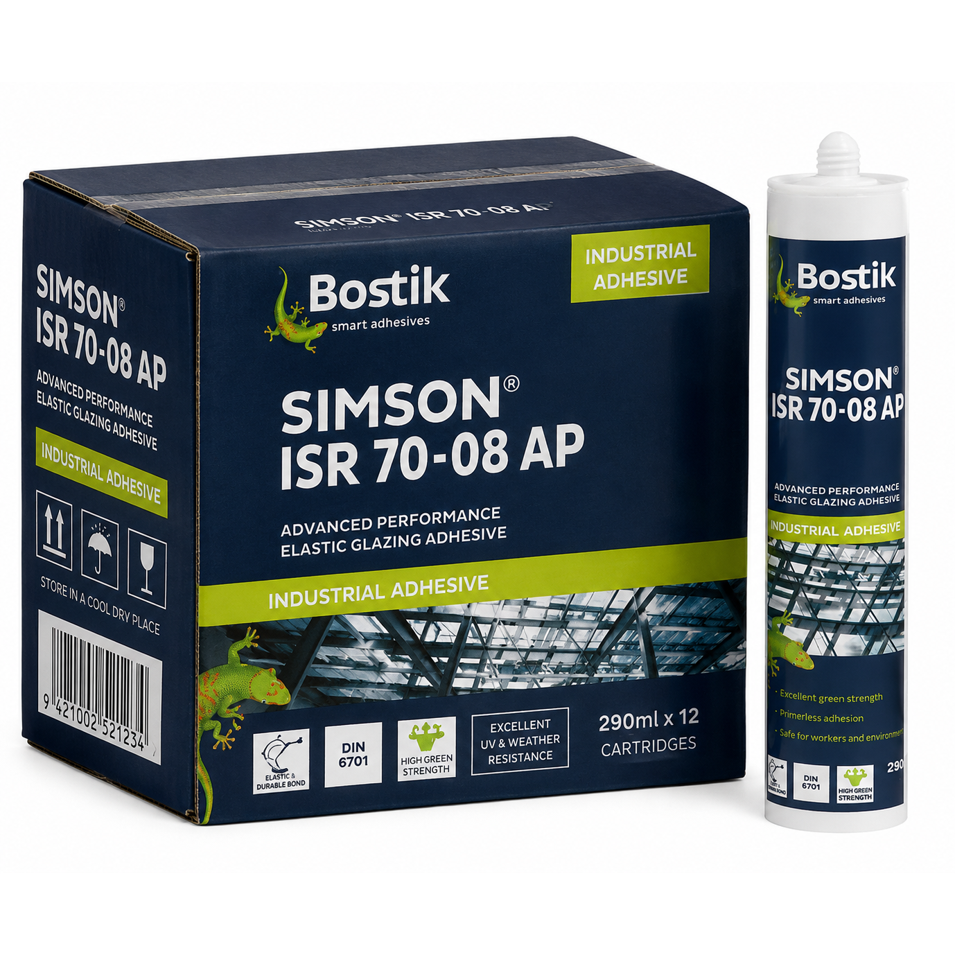 Bostik SIMSON ISR 70-08 AP Industrial Adhesive 290ml Cartridge – Box of 12 (Black) - Best Before June 2026