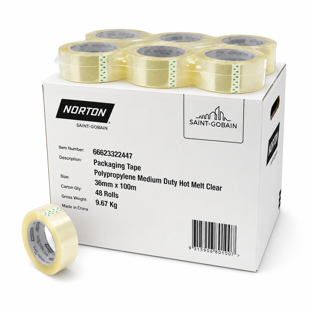 Norton Norline Clear Packaging Tape 36mm x 100m Medium Duty Hot Melt – 48 Roll Carton