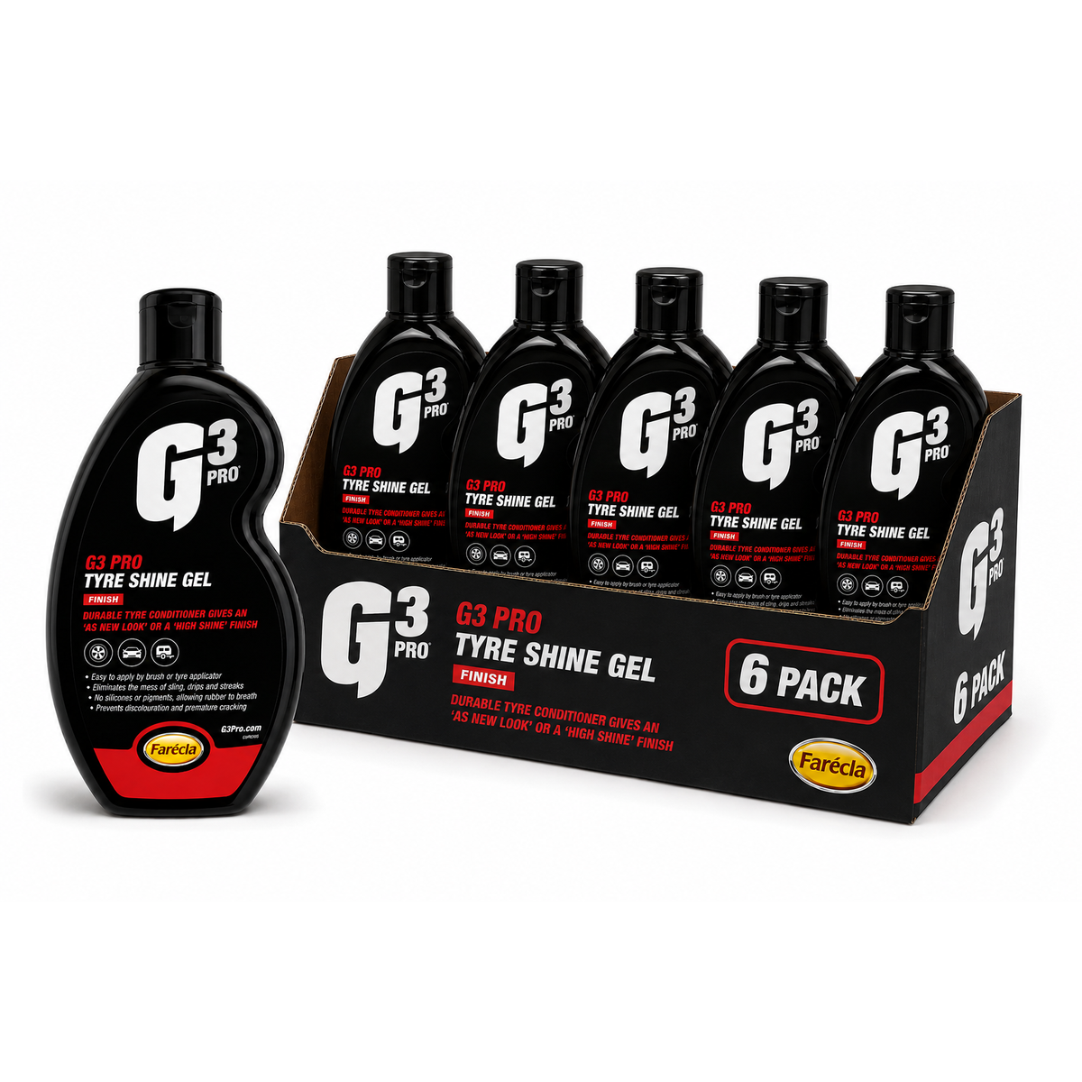 (6 Pack) Farecla G3 Pro Tyre Shine Gel 500ml – High Shine Tyre Dressing