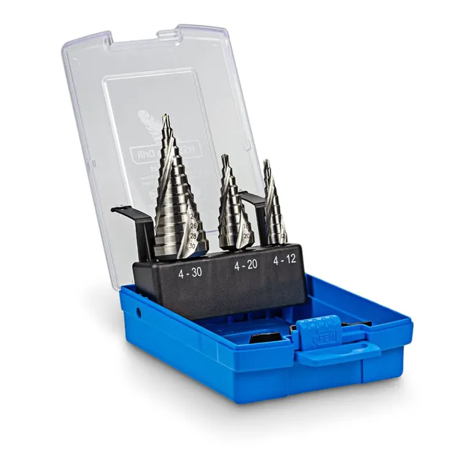 SUTTON 4-12mm, 4-20mm, 4-30mm HSS Spiral Step Drill Set - 3 Piece D504SET3