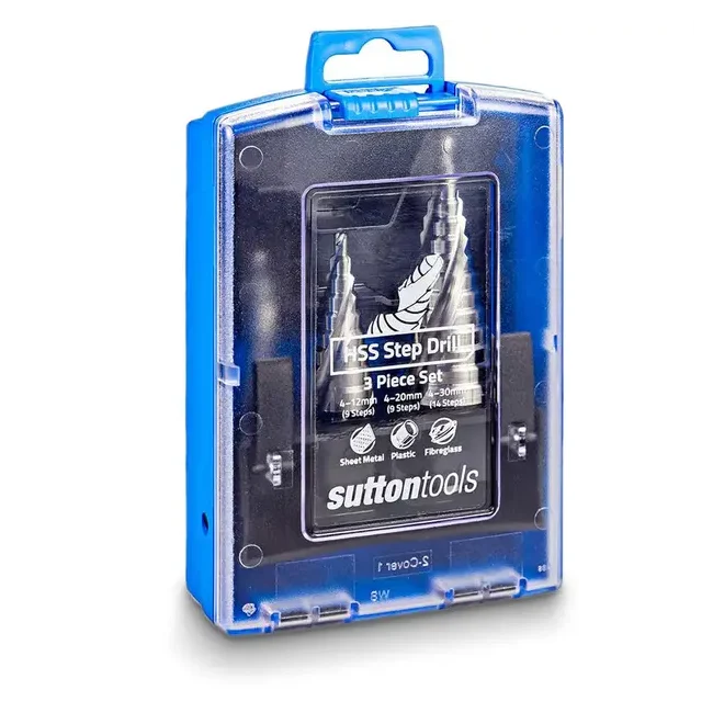 SUTTON 4-12mm, 4-20mm, 4-30mm HSS Spiral Step Drill Set - 3 Piece D504SET3