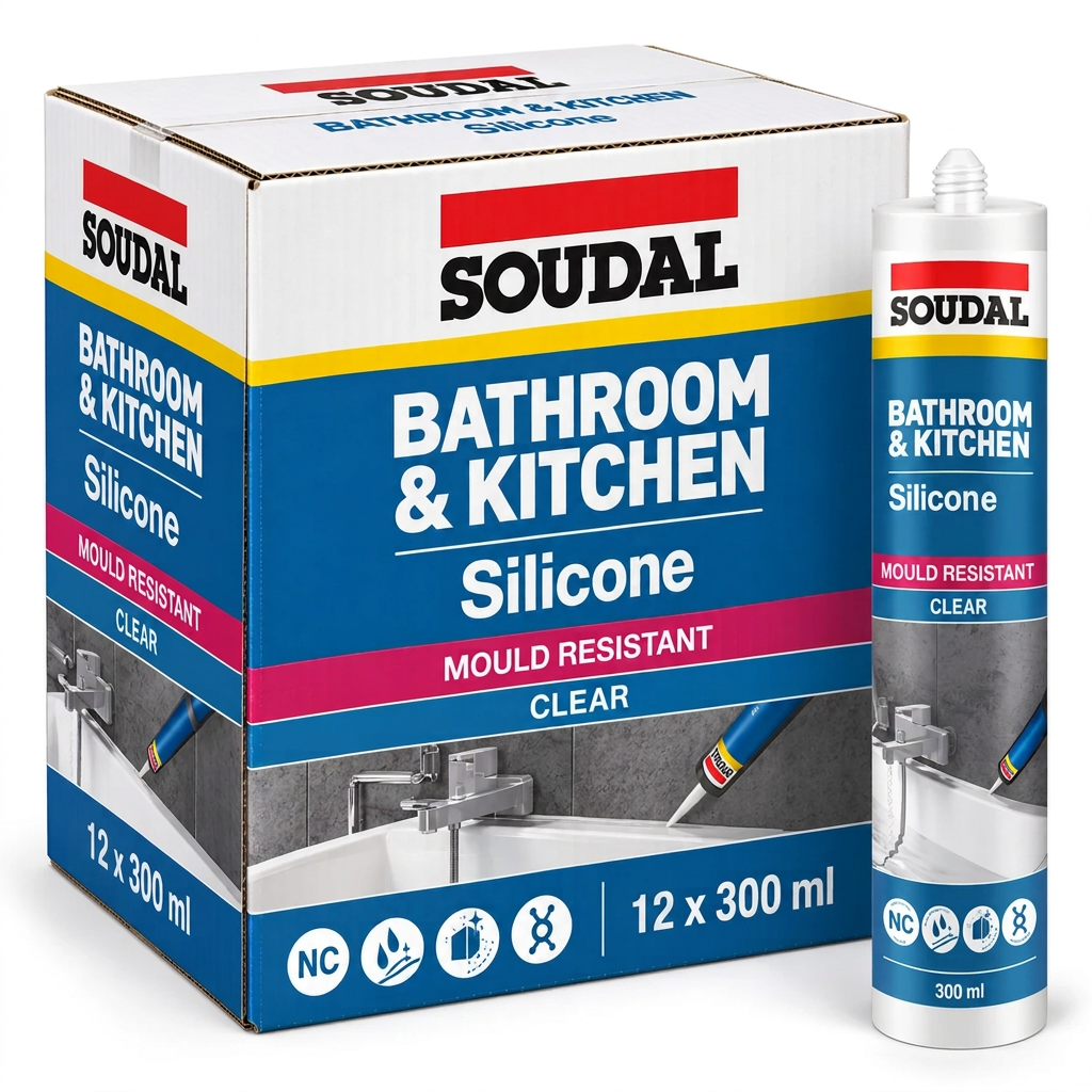Soudal Bathroom & Kitchen Clear Silicone 300ml – Carton of 12 - South East Clearance Centre