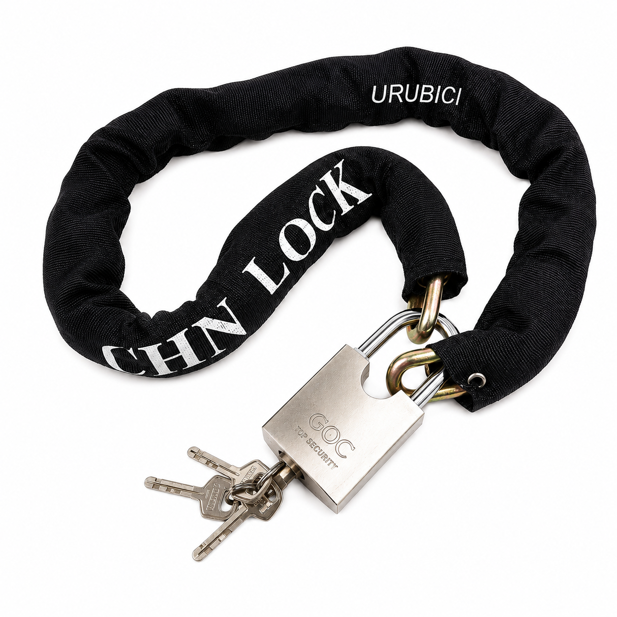 50mm Heavy Duty Chain Lock with Padlock & 3 Keys – 100cm Fabric Covered Security Chain for Bikes, Motorbikes & Gates