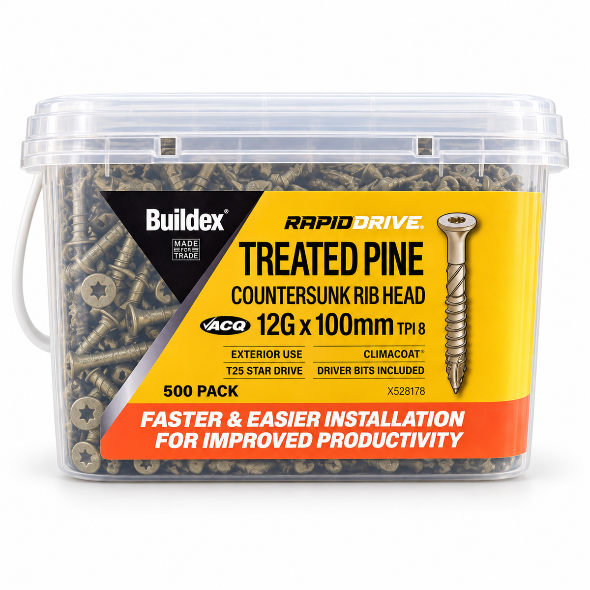 Buildex RapidDrive Treated Pine Screws 12G x 100mm – 500 Pack