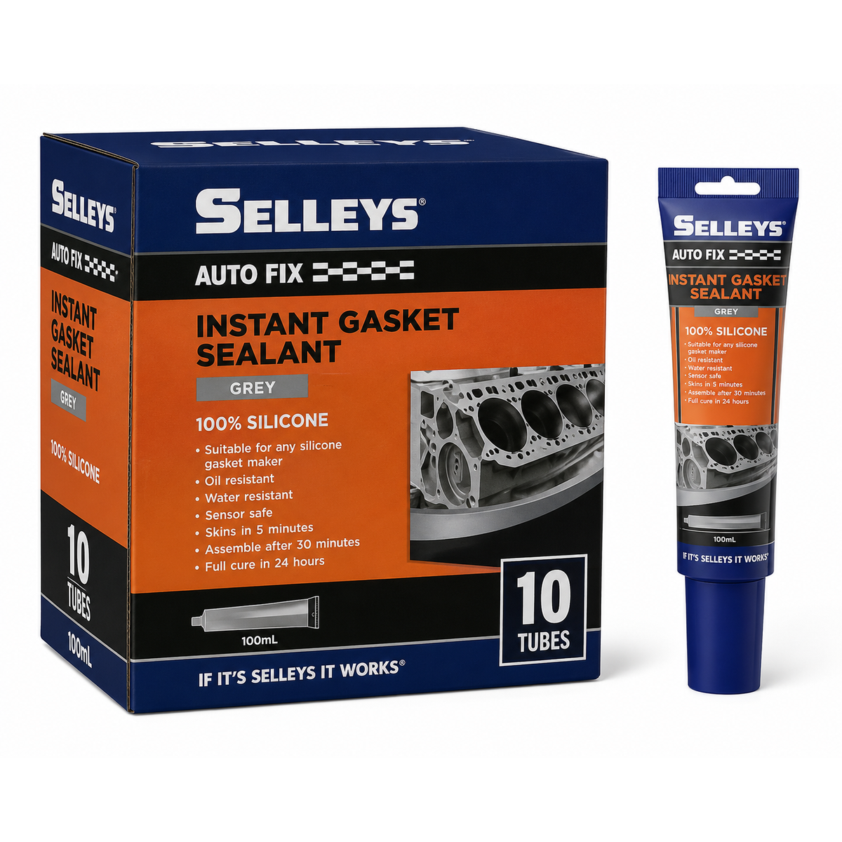 Selleys 100mL Autofix Instant Gasket Grey (Box of 10) - Best Before 22 September 2026