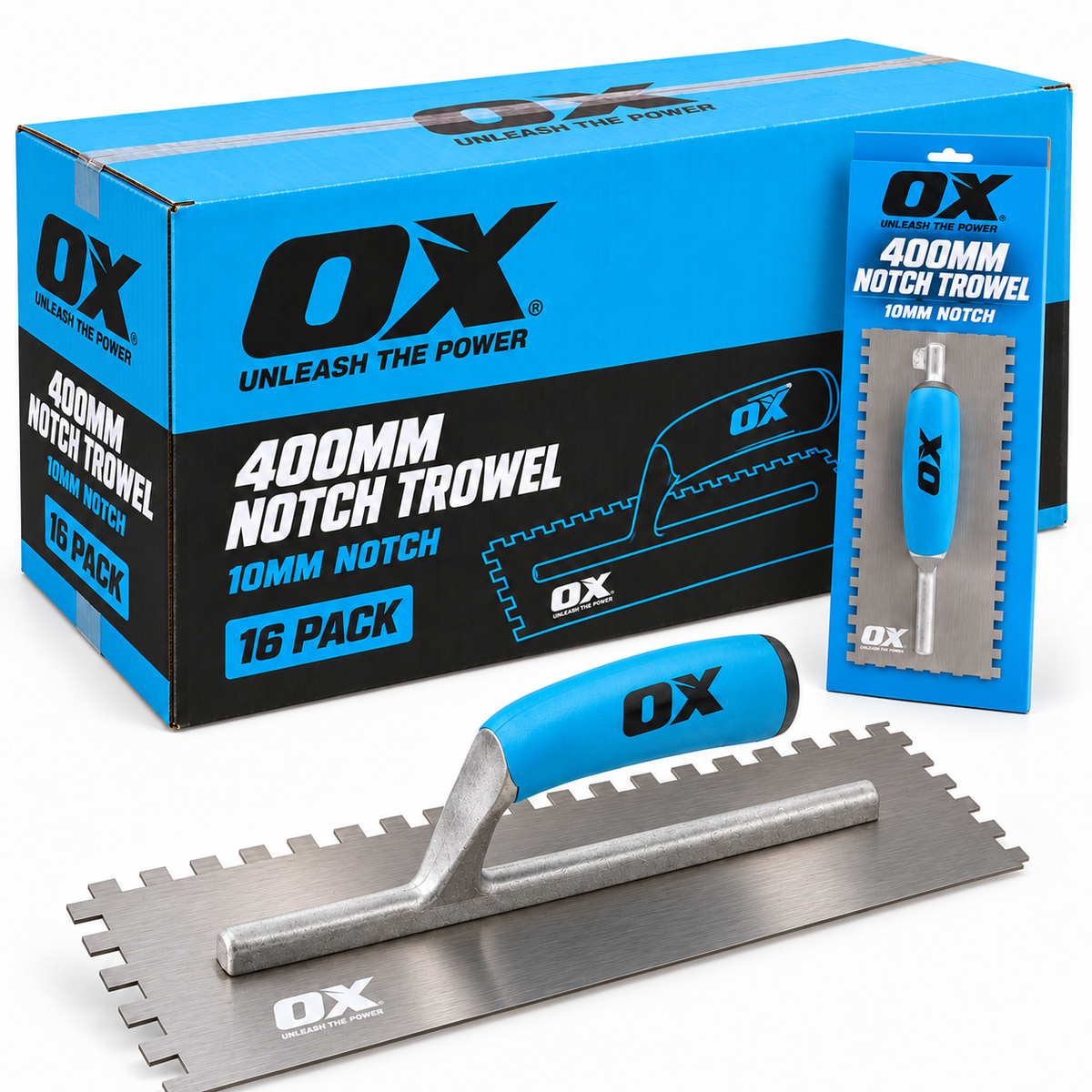 OX Trade Series 400mm Notch Trowel 10mm – OX-T507010 (Box of 16 Trowels)