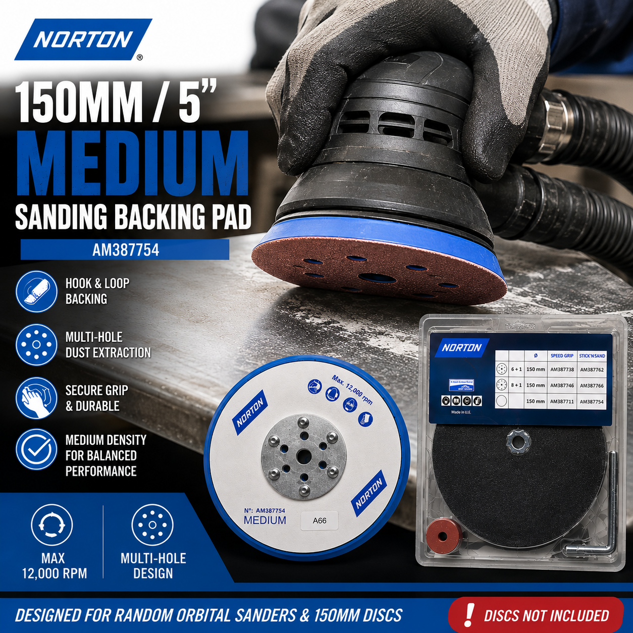 Norton 150mm Medium Sanding Backing Pad – AM387754