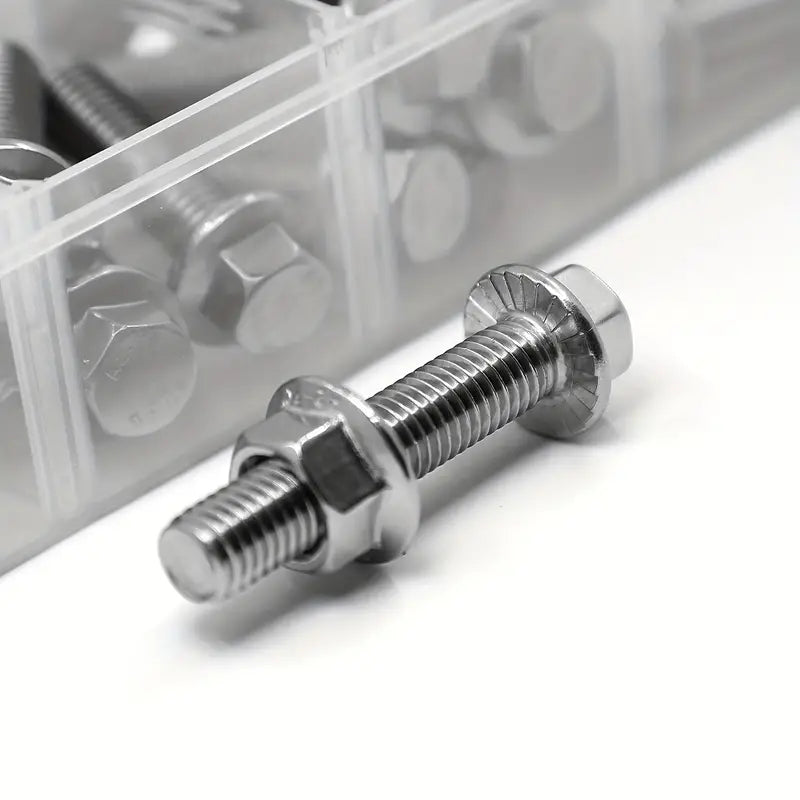 240 Piece Stainless Steel Hex Flange Bolt Trim & Nut Set Assortment Kit - South East Clearance Centre