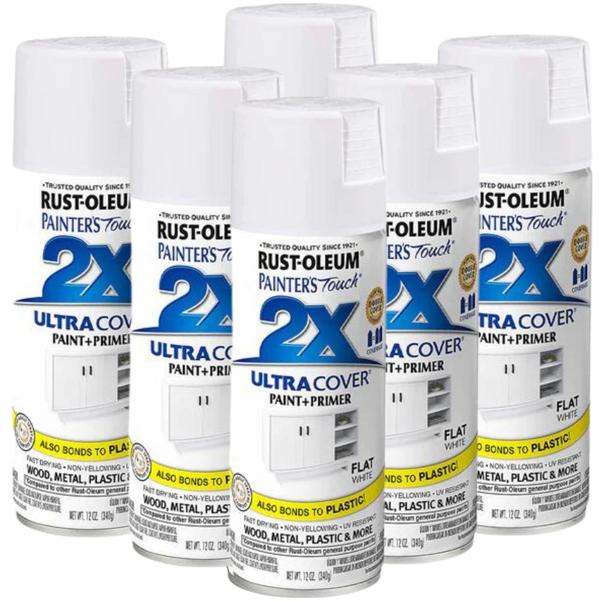 6 Cans | RUST-OLEUM 2X Ultra Cover Flat Paint & Primer Spray Paint 340g | 276324 Flat White - South East Clearance Centre