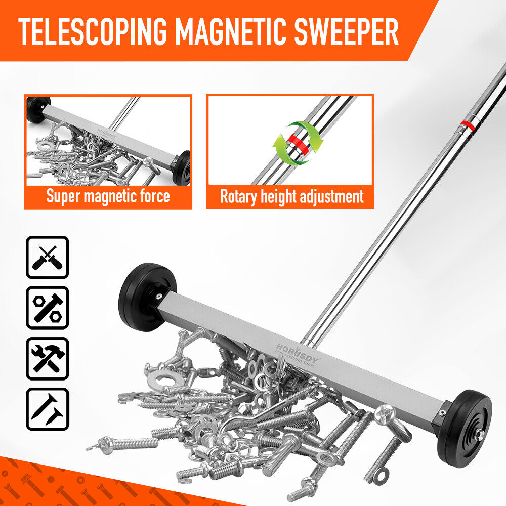 17inch Telescoping Magnetic Sweeper Magnet Broom Rolling Pick Up 8.8Lbs Workshop - South East Clearance Centre