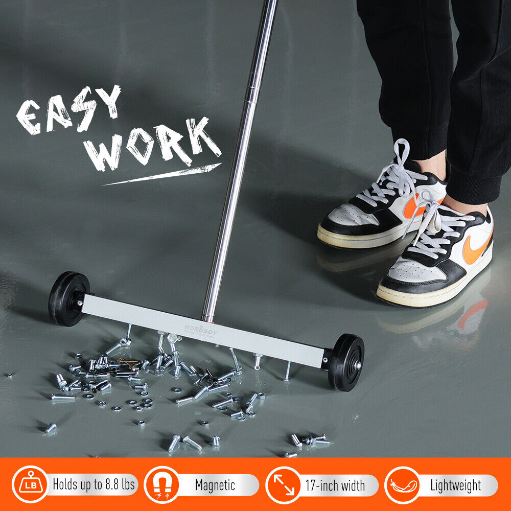 17inch Telescoping Magnetic Sweeper Magnet Broom Rolling Pick Up 8.8Lbs Workshop - South East Clearance Centre