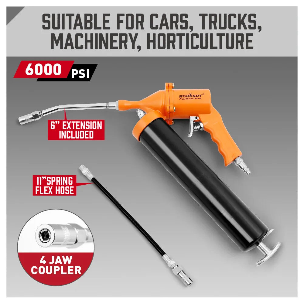 1/4" NPT Air Grease Gun Pneumatic 2400-6000PS Flexible Hose Extension Included - South East Clearance Centre