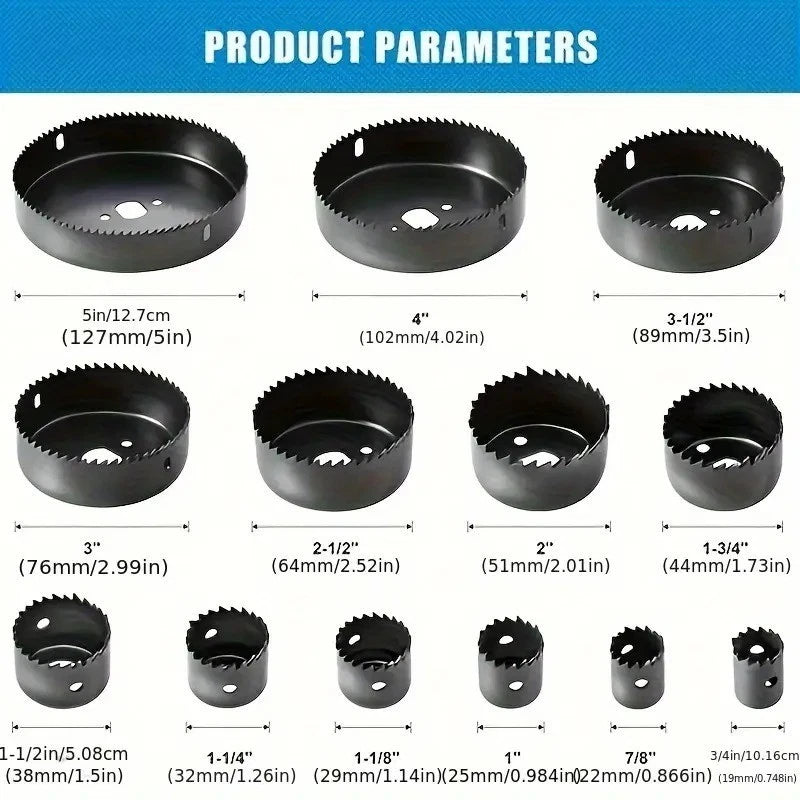 16-Piece Holesaw Set – 19mm to 127mm (Wood & Thin Sheet Metal)
