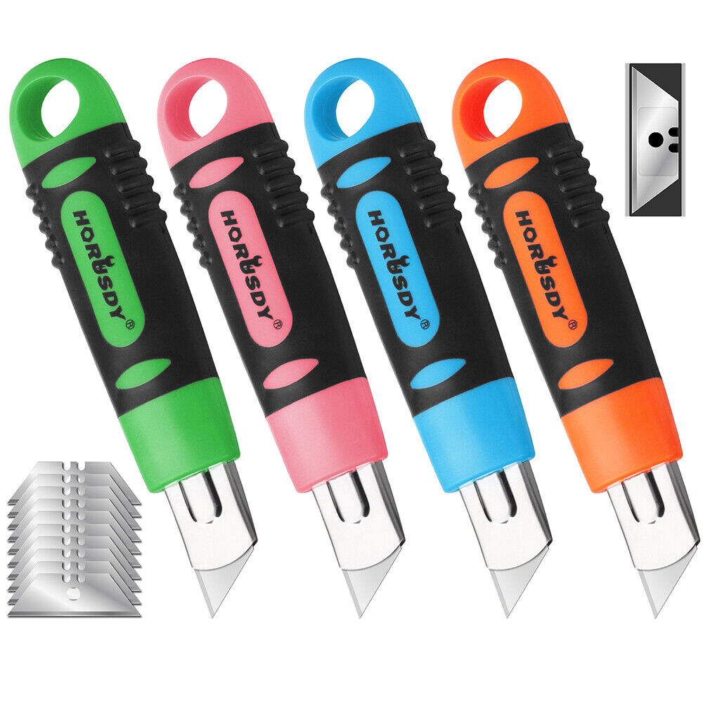 4 Pack Box Cutters, Snap Retractable Safety Utility Knives with 10 Spare blads - South East Clearance Centre