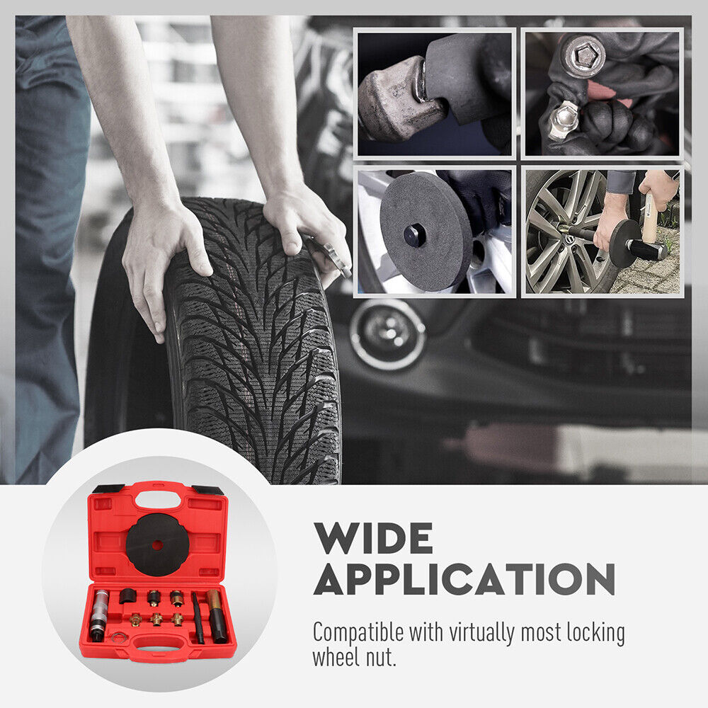 10Pc Wheel Lock Removal Tool Kit Wheel Locking Nut Key Remover Kit With Box - South East Clearance Centre