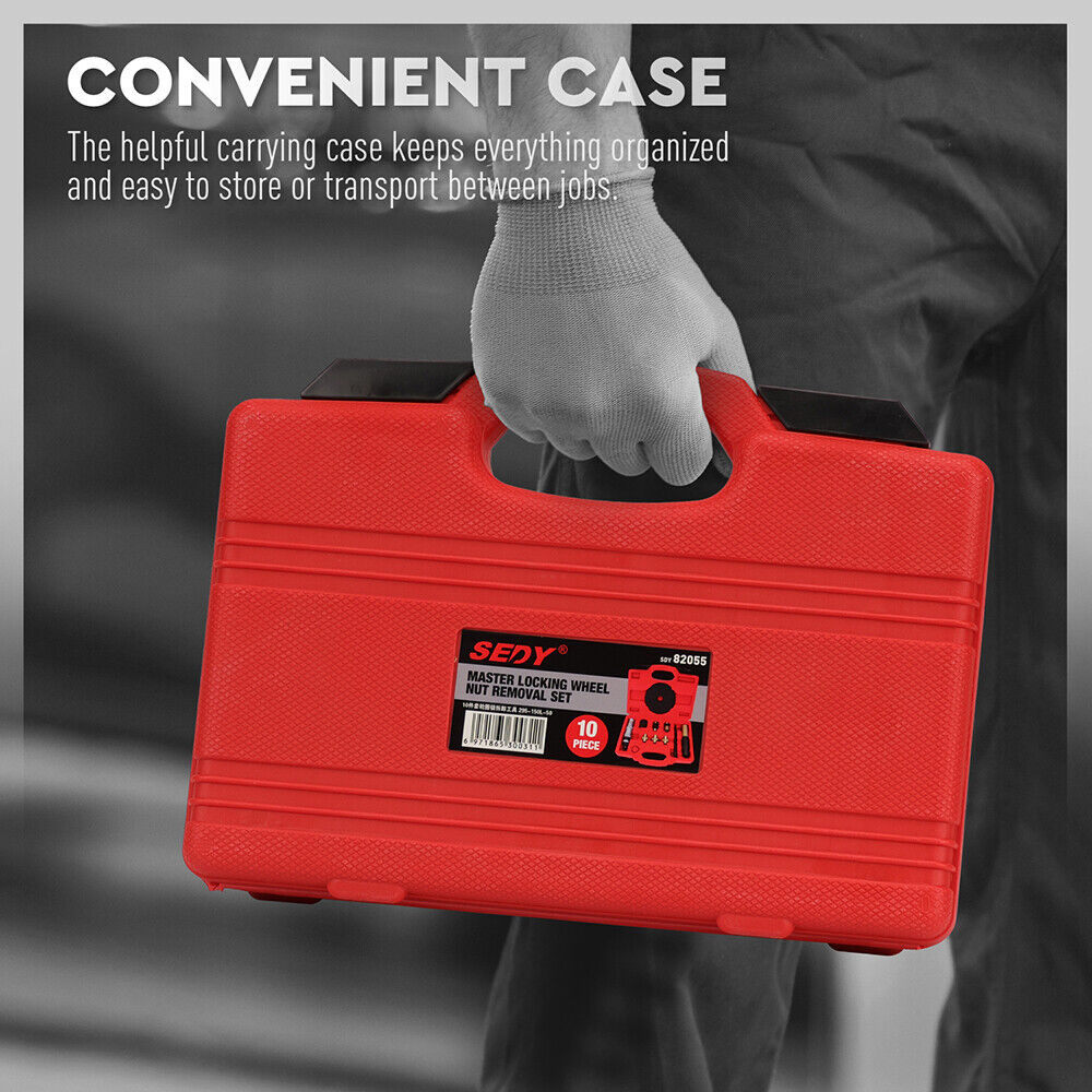 10Pc Wheel Lock Removal Tool Kit Wheel Locking Nut Key Remover Kit With Box - South East Clearance Centre