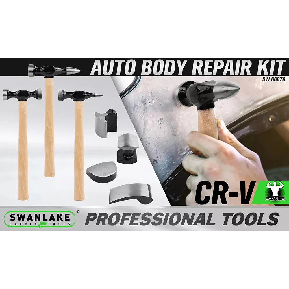7 Piece Dolly Car Dent Dint Auto Body Panel Repair Tool Kit Wooden Handles Beating Hammers - South East Clearance Centre