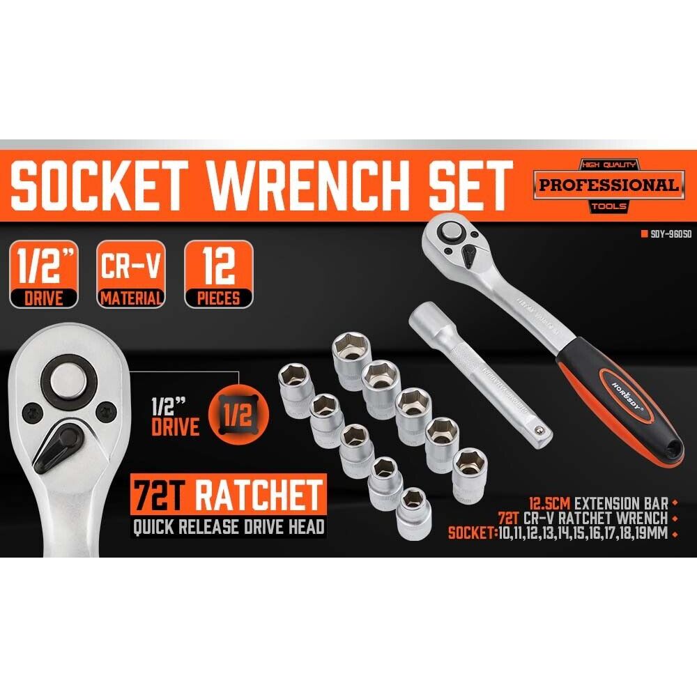 1/2" Ratchet Socket Wrench Set Extension Bar | 12 pieces - South East Clearance Centre