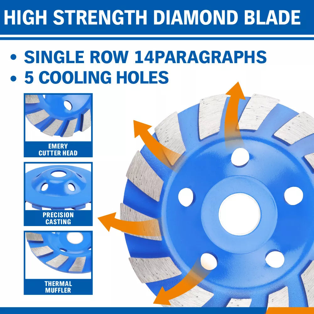 5" 125MM Diamond Concrete Grinding Cup Wheel Disc Segment Masonry Granite Stone