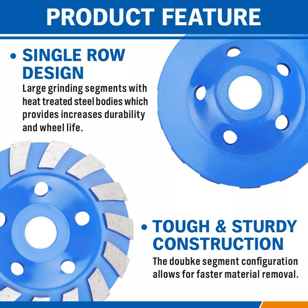 5" 125MM Diamond Concrete Grinding Cup Wheel Disc Segment Masonry Granite Stone