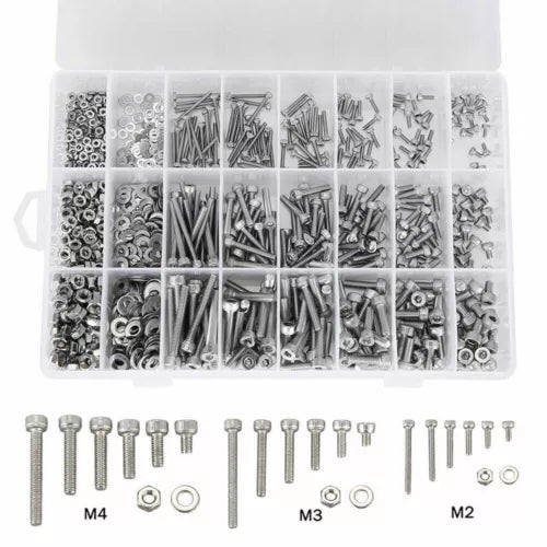 1080 Piece Hex Socket Head Screw Flat Washer and Nut Assortment Kit - South East Clearance Centre
