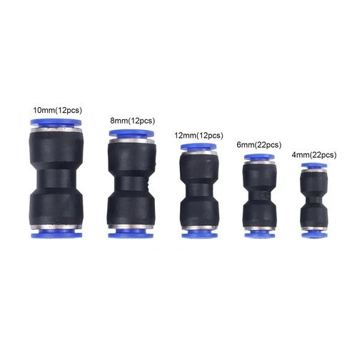 80pc Push Fit Straight Connectors Assortment Kit – 1/2", 3/8", 5/16", 1/4", 5/32" – Suits 4–12mm Tube (Air/Water Line Fittings) - South East Clearance Centre