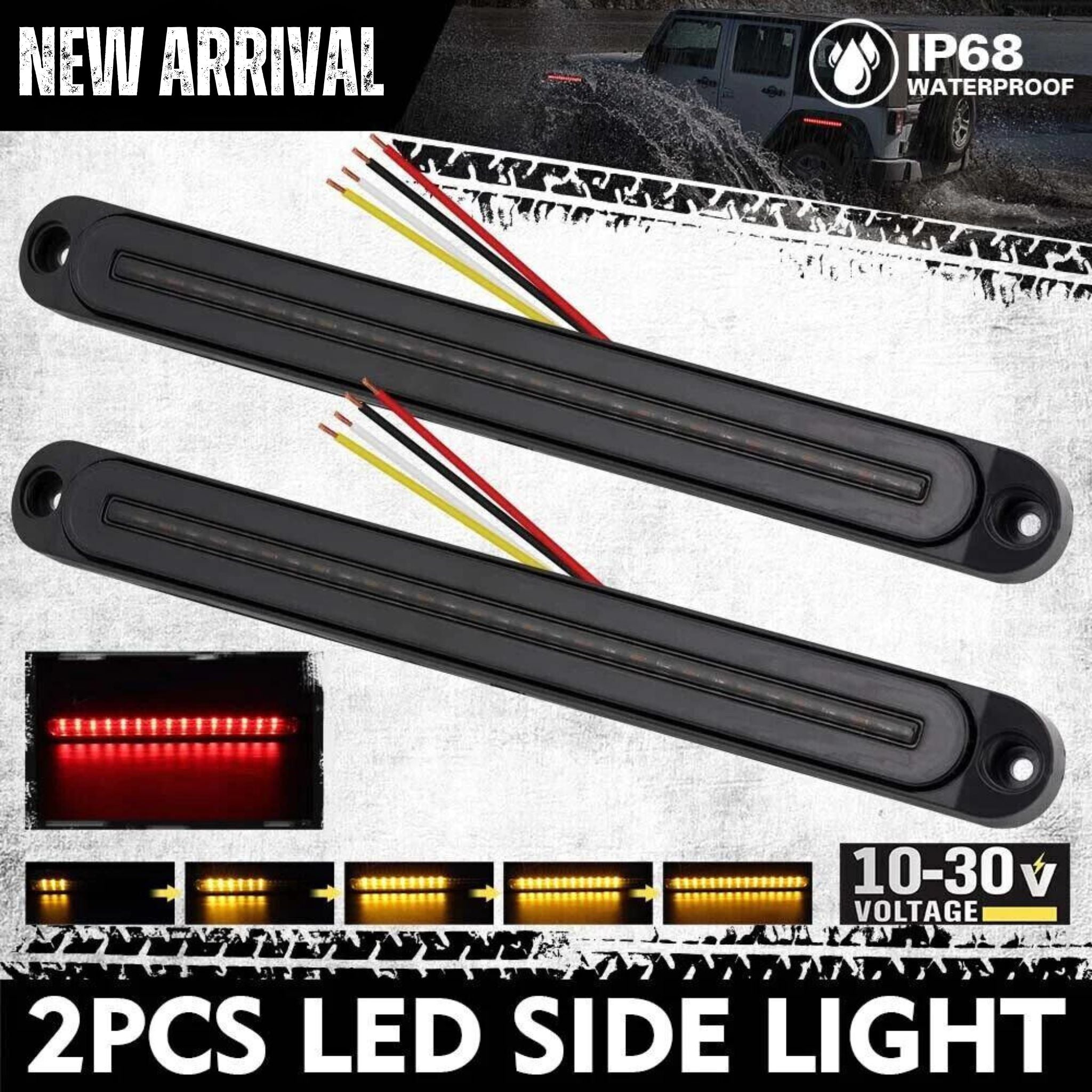 2x 10" Sequential LED Tail Light Bar – Smoke Lens – Universal 12-24V Truck Trailer RV – Red/Yellow Flow