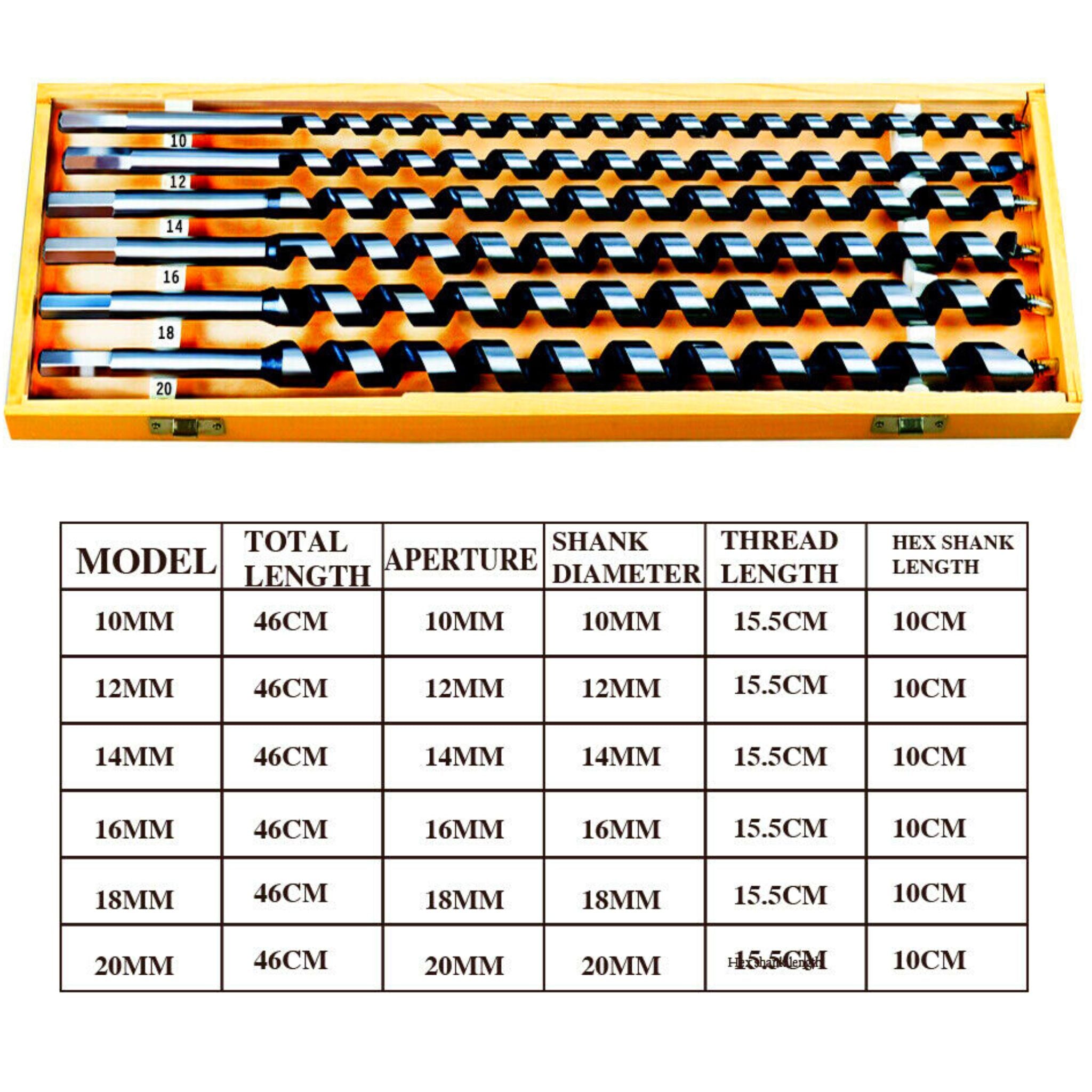Auger Wood Drill Bit Set | 6 Piece Set | 10-20mm | 460mm - South East Clearance Centre