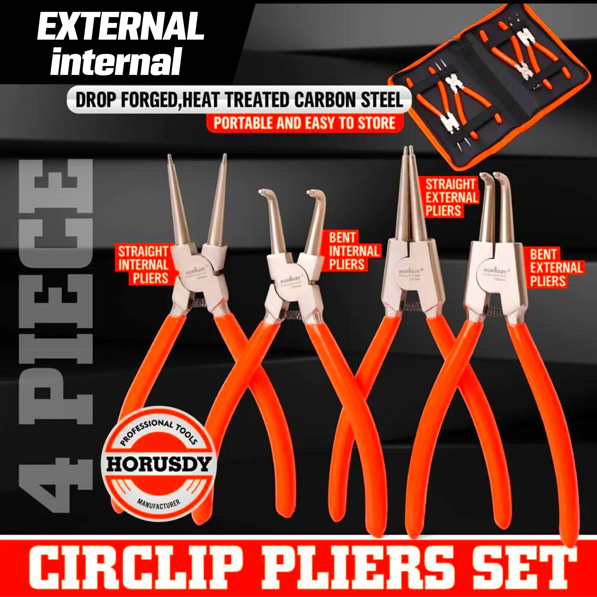 4-Piece 7″ Circlip Pliers Set | Internal, External, Bent, Straight Snap - South East Clearance Centre