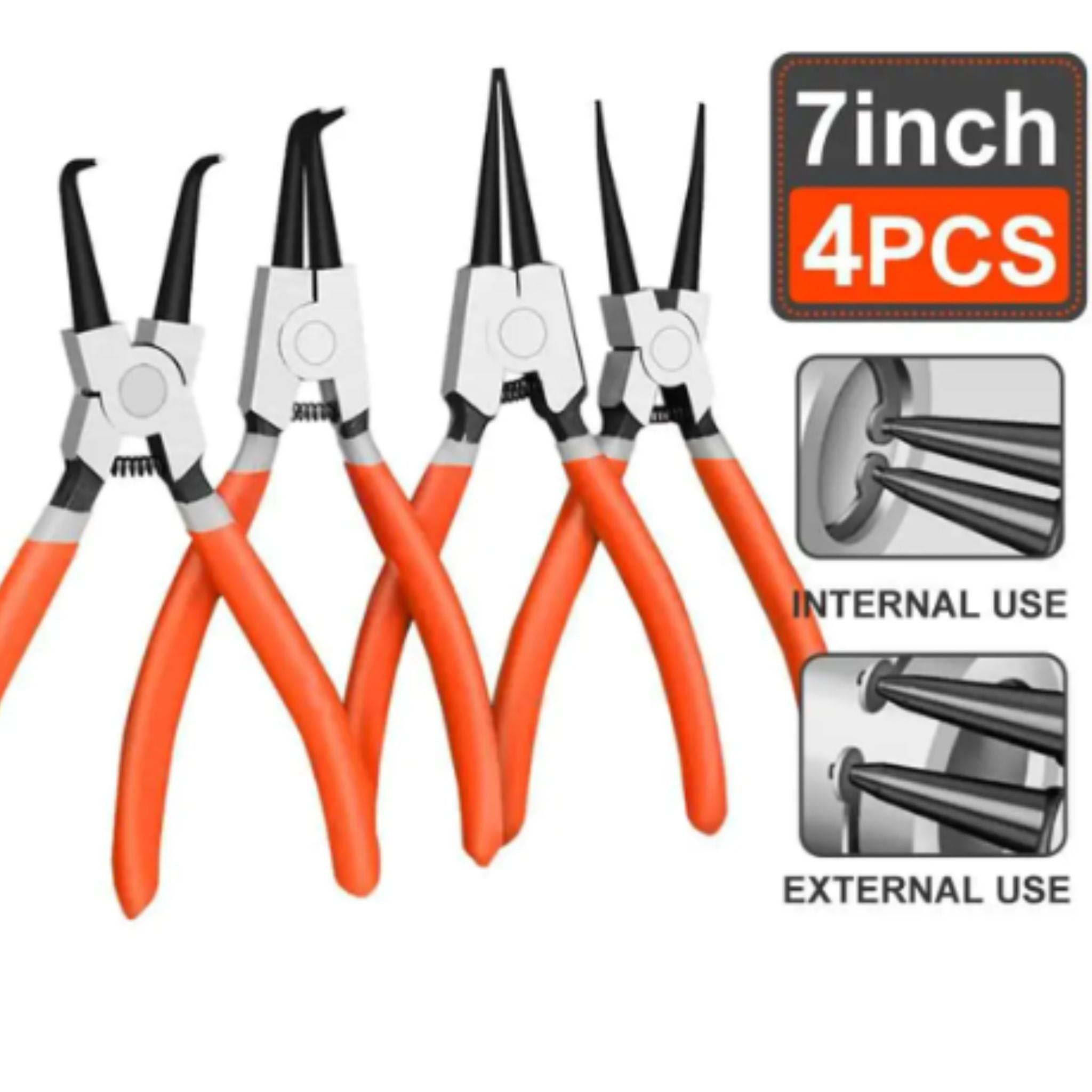 4-Piece 7″ Circlip Pliers Set | Internal, External, Bent, Straight Snap - South East Clearance Centre