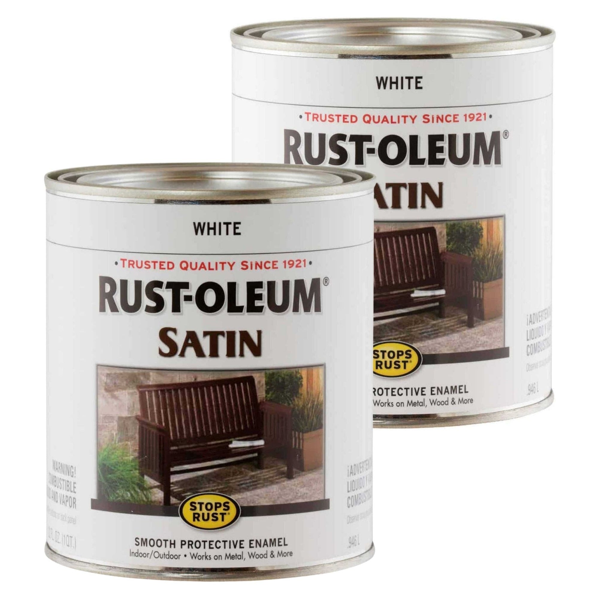 Rust-Oleum Stops Rust Oil Based Satin Protective Rust Control Enamel - Satin White (2 Pack) - South East Clearance Centre