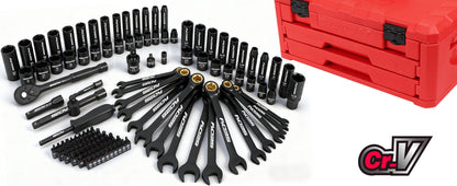 132-Piece Mechanics Tool Set, Ratchet Spanner & Socket Wrench Set, SAE/Metric 1/4" & 3/8" Socket Set, Extensions & Adapters, Quick-Release Ratchet, Professional Auto Tool Kit with Storage Case