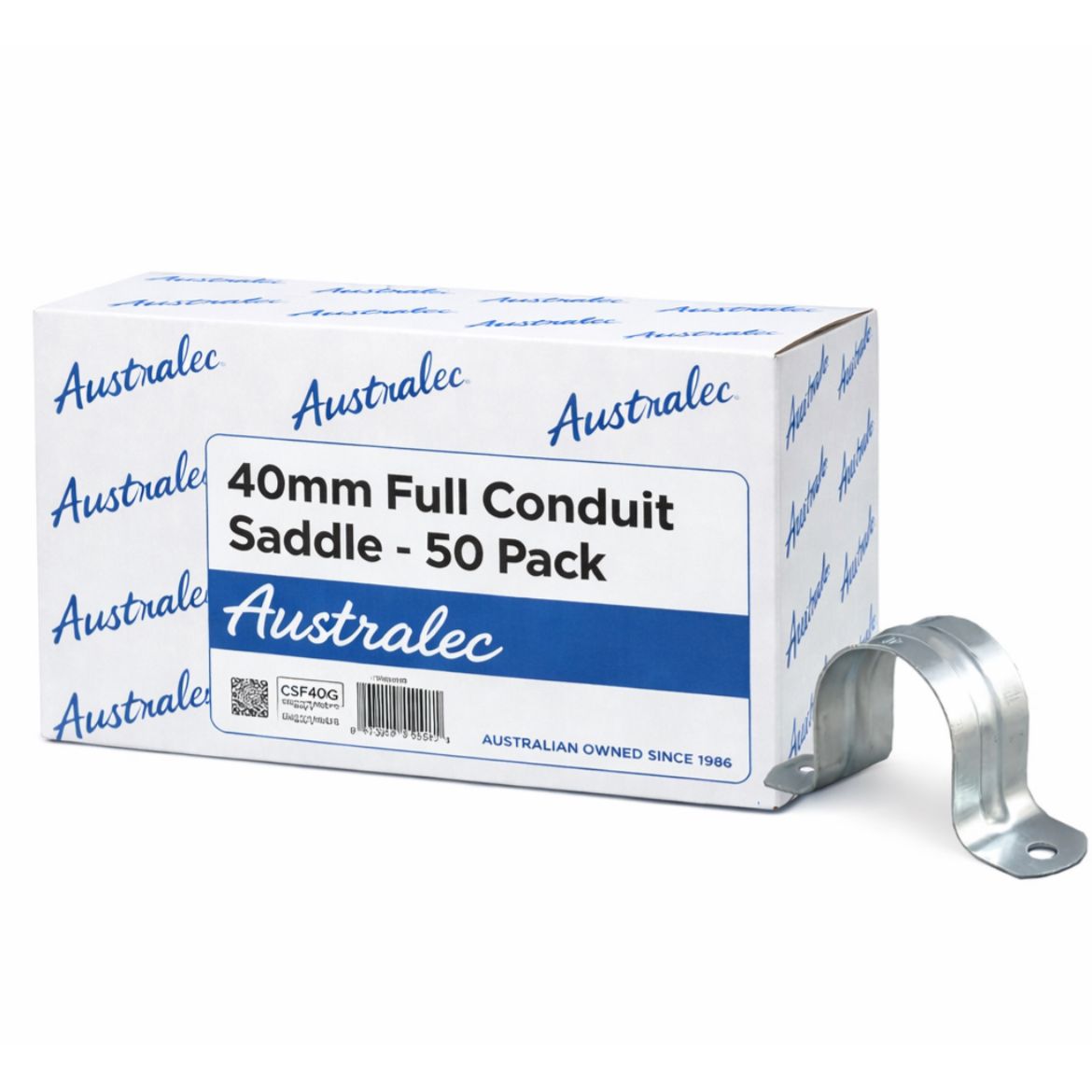 Australec galvanised 40mm full conduit saddle carton of 50