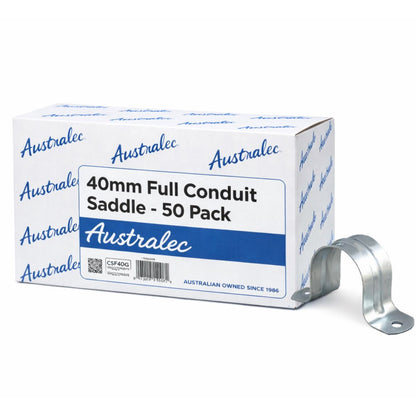 Australec galvanised 40mm full conduit saddle carton of 50 - South East Clearance Centre